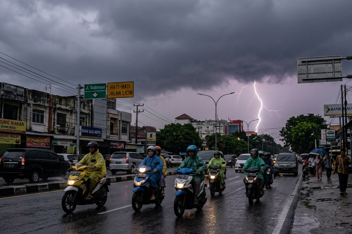 Waspada, Hujan Disertai Petir Berpotensi Terjadi di Empat Wilayah Riau