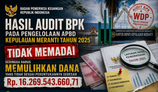 Hasil Audit BPK, Pengelolaan APBD Kepulauan Meranti Tahun 2025 Dinilai Tidak Memadai, Rp16,26 Miliar Dana Harus Dipulihkan